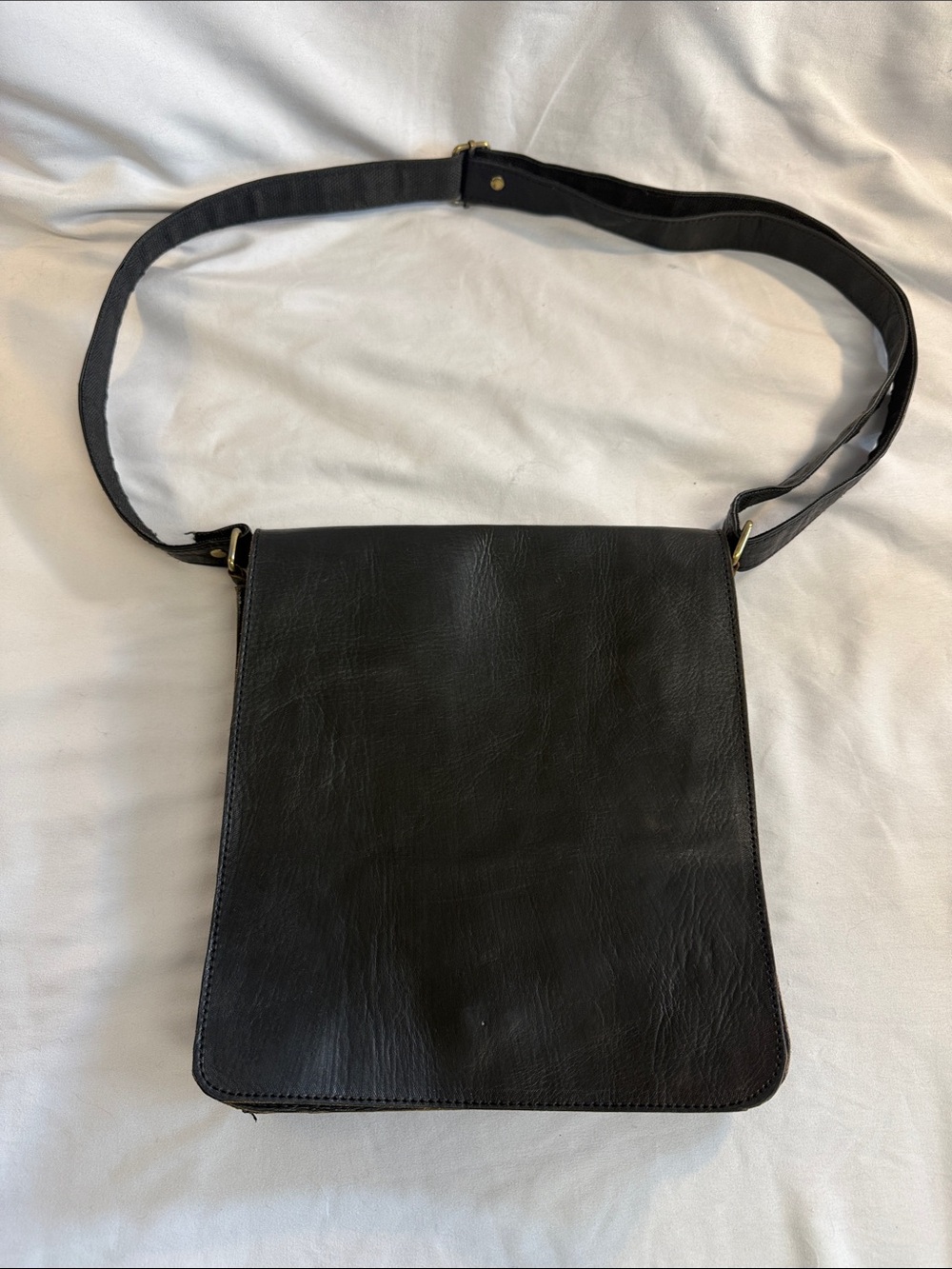 Black Leather Artisan Messenger Bag - gender neutral - from Wales